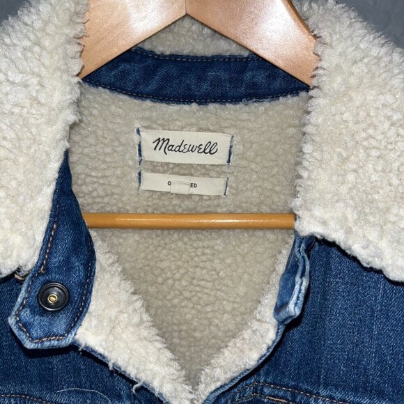 MADEWELL Oversized Denim Jean Trucker Jacket Sherpa Edition Donaway Wash - XS - Picture 3 of 13